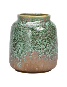 Vase rustique chic Pot Hauteur 16 cm Porcelaine Vert Taupe Sairn - 1