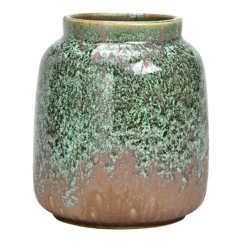 Vase rustique chic Pot Hauteur 16 cm Porcelaine Vert Taupe Sairn - 1