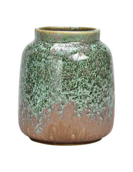 Vase rustique chic Pot Hauteur 16 cm Porcelaine Vert Taupe Sairn - 1