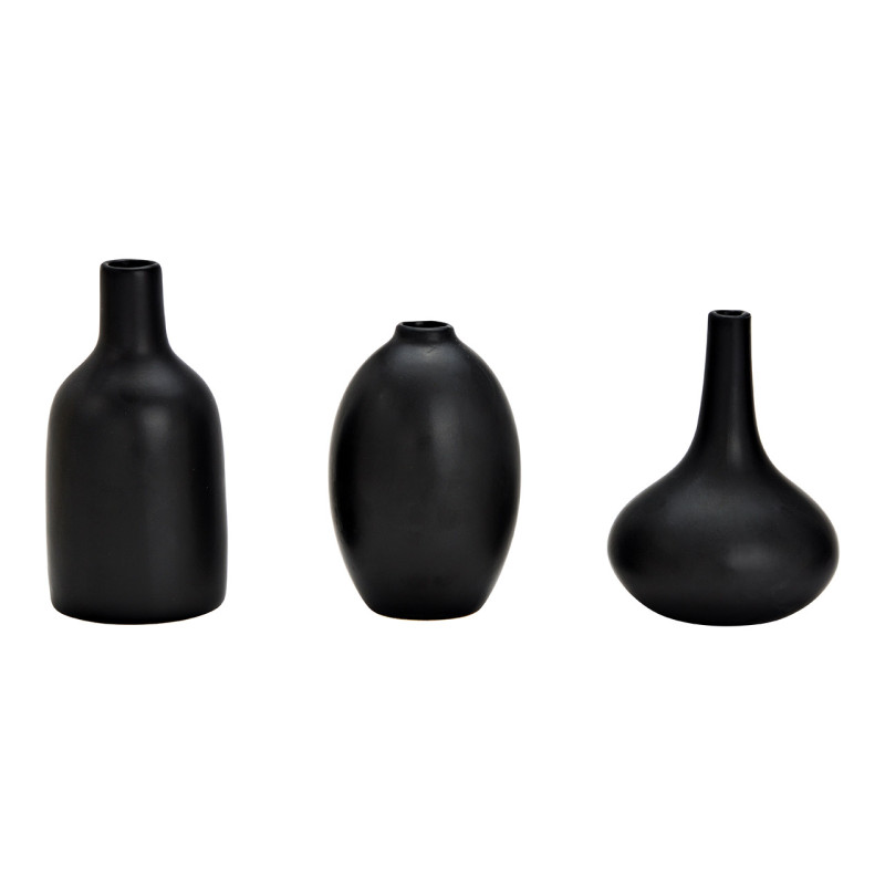 Lot de 3 Mini Vases déco modernes Ovale Bouteille Goutte Céramique Noir Fayen - 1