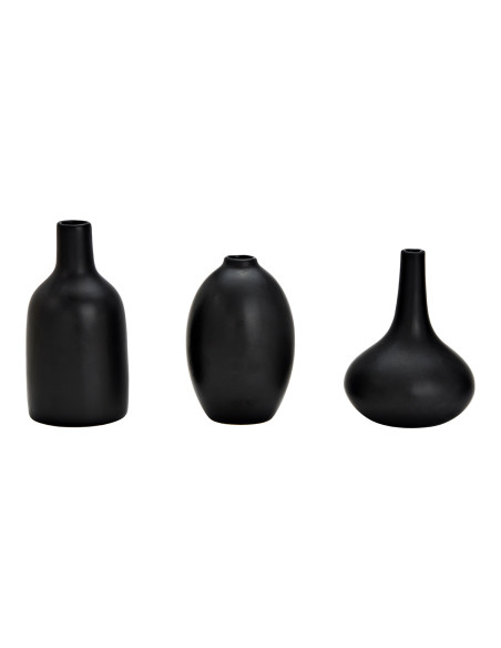 Lot de 3 Mini Vases déco modernes Ovale Bouteille Goutte Céramique Noir Fayen - 1