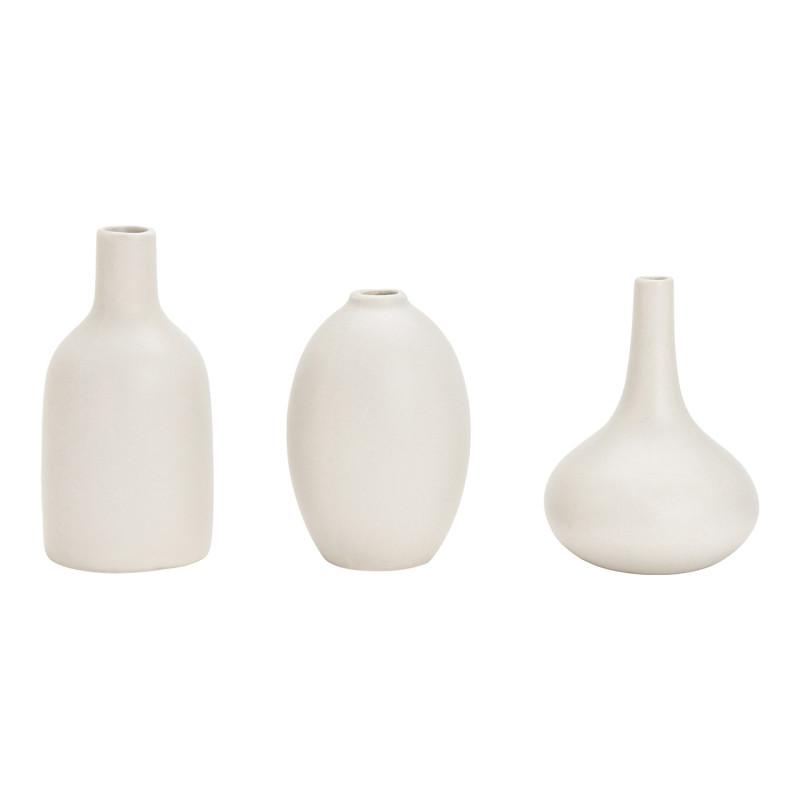 Lot de 3 Mini Vases déco modernes Ovale Bouteille Goutte Céramique Gris ivoire Fayen - 1
