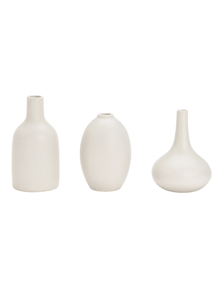 Lot de 3 Mini Vases déco modernes Ovale Bouteille Goutte Céramique Gris ivoire Fayen - 1
