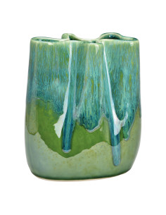 Vase moderne ondulé Organique Hauteur 18 cm Céramique Vert Bleu Glaze dripping Savik - 1