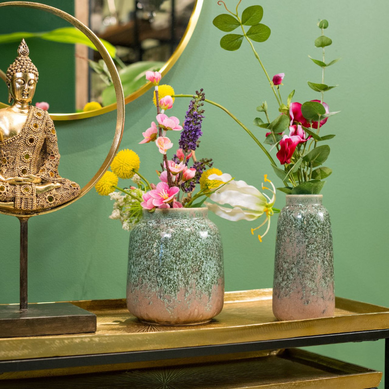 Vase rustique chic Pot Hauteur 16 cm Porcelaine Vert Taupe Sairn - 2