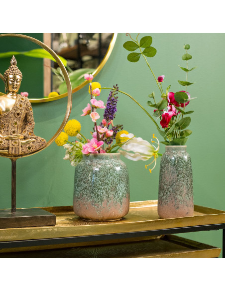 Vase rustique chic Pot Hauteur 16 cm Porcelaine Vert Taupe Sairn - 2