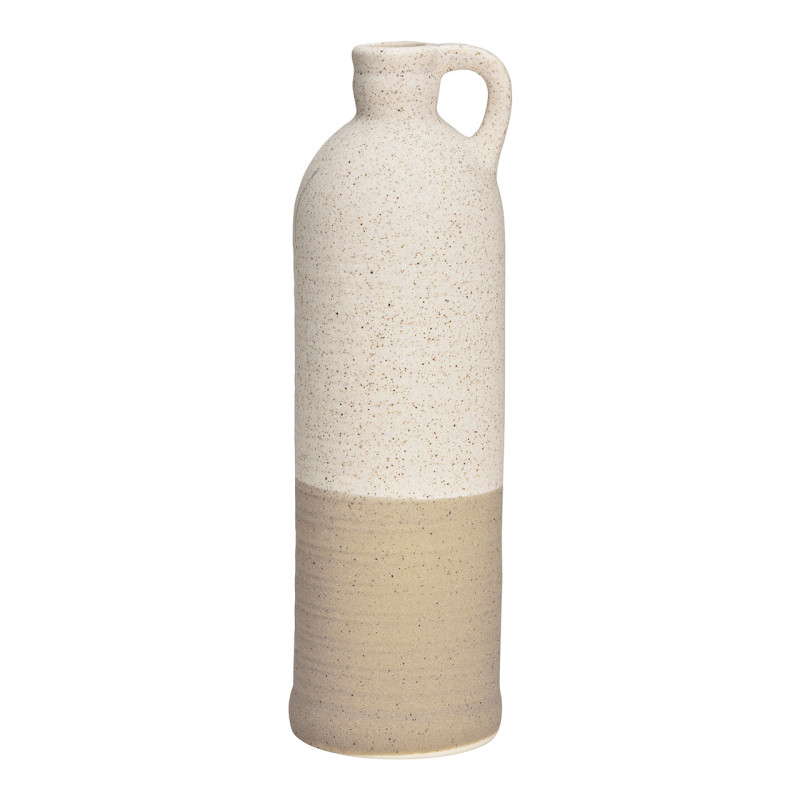 Vase wabi-sabi avec anse Bouteille Hauteur 26 cm Céramique Beige Moucheté Orien - 1