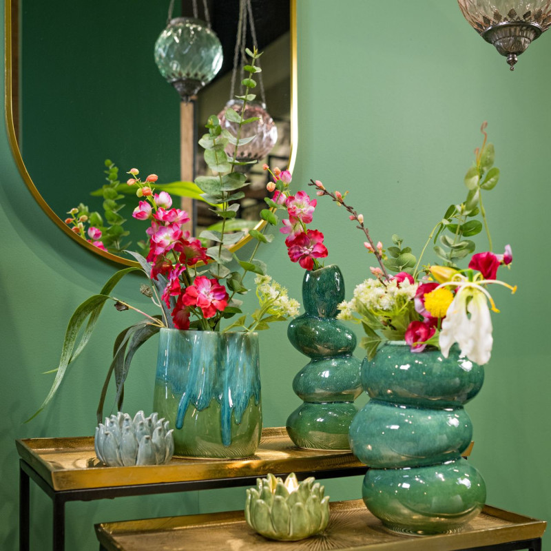 Vase moderne ondulé Organique Hauteur 18 cm Céramique Vert Bleu Glaze dripping Savik - 2