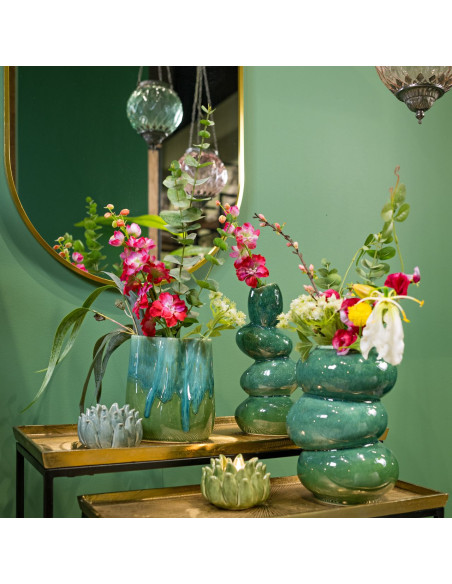 Vase moderne ondulé Organique Hauteur 18 cm Céramique Vert Bleu Glaze dripping Savik - 2