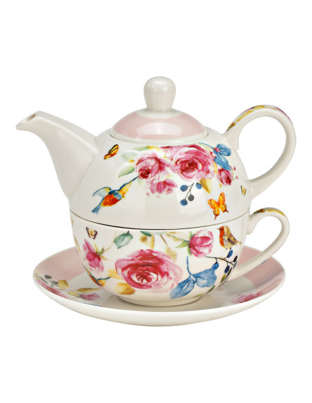 Théière égoïste Shabby chic 400 ml Porcelaine Blanc Rose Motif fleurs Tea For One - 1