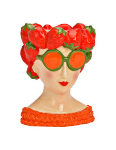 Vase original Femme Fraises Hauteur 18 cm Céramique Beige Rouge Orange Fragola - 1