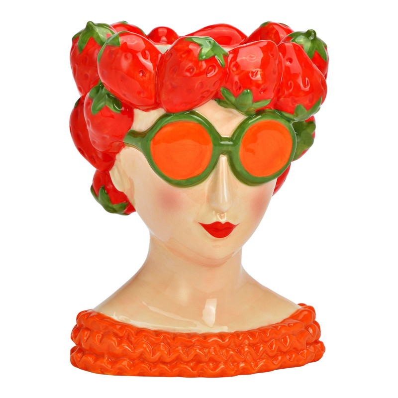 Vase original Femme Fraises Hauteur 18 cm Céramique Beige Rouge Orange Fragola - 1