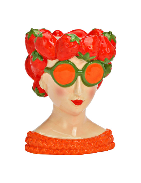 Vase original Femme Fraises Hauteur 18 cm Céramique Beige Rouge Orange Fragola - 1