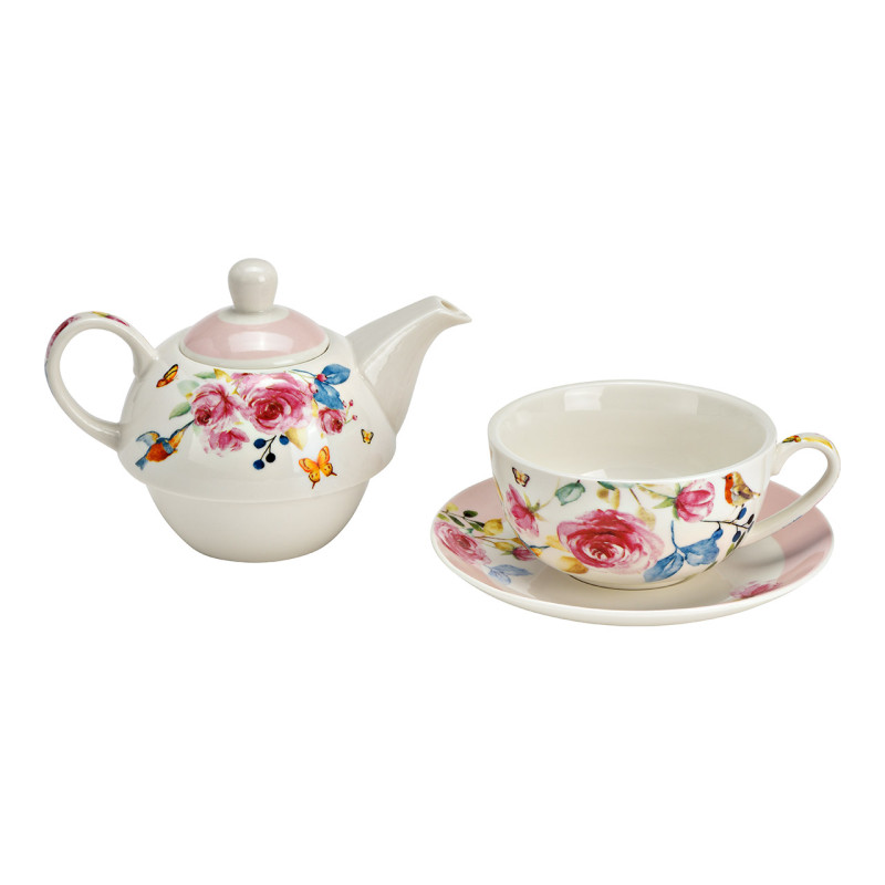 Théière égoïste Shabby chic 400 ml Porcelaine Blanc Rose Motif fleurs Tea For One - 2