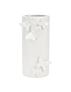 Vase moderne Papillon Cylindrique Hauteur 22 cm Céramique Blanc Amorin - 1