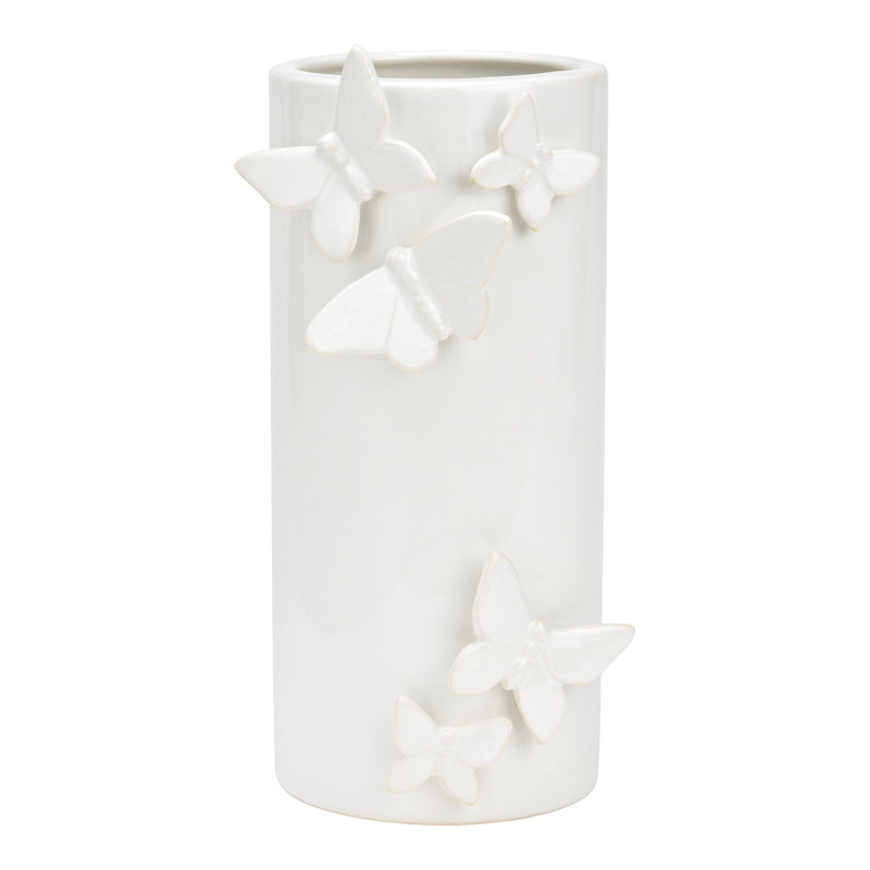 Vase moderne Papillon Cylindrique Hauteur 22 cm Céramique Blanc Amorin - 1