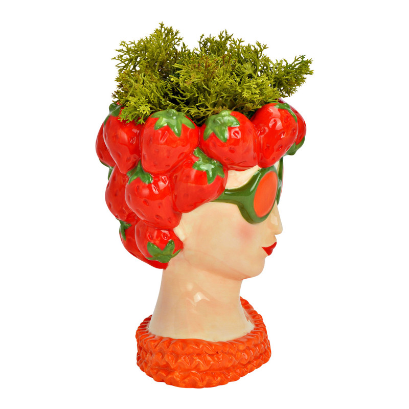 Vase original Femme Fraises Hauteur 18 cm Céramique Beige Rouge Orange Fragola - 2