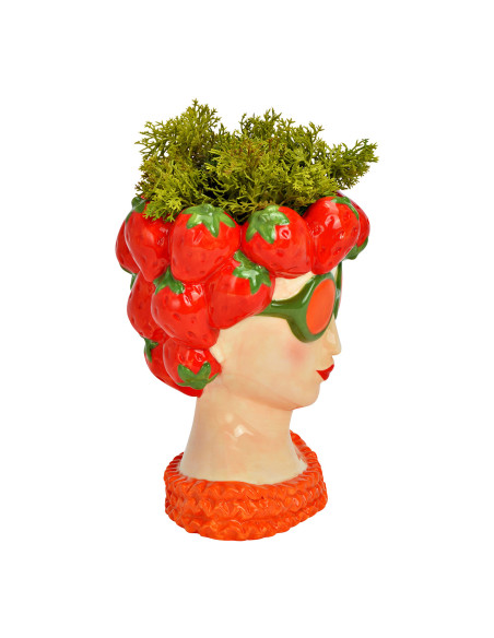 Vase original Femme Fraises Hauteur 18 cm Céramique Beige Rouge Orange Fragola - 2
