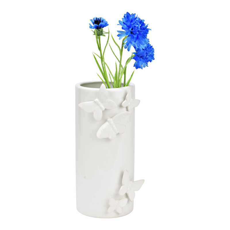 Vase moderne Papillon Cylindrique Hauteur 22 cm Céramique Blanc Amorin - 2