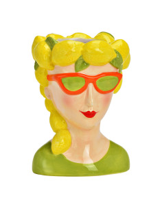 Vase original Femme Citrons Hauteur 17 cm Céramique Beige Jaune Vert Limona - 1