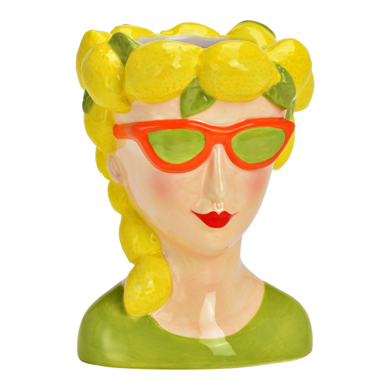 Vase original Femme Citrons Hauteur 17 cm Céramique Beige Jaune Vert Limona - 1