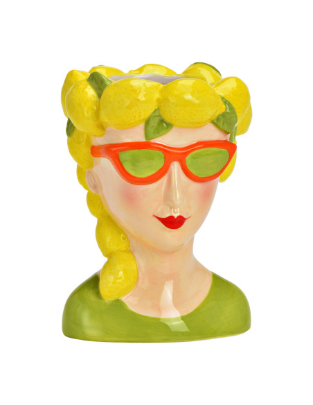 Vase original Femme Citrons Hauteur 17 cm Céramique Beige Jaune Vert Limona - 1