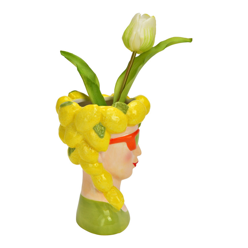 Vase original Femme Citrons Hauteur 17 cm Céramique Beige Jaune Vert Limona - 2