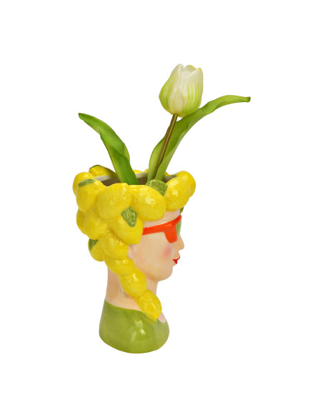 Vase original Femme Citrons Hauteur 17 cm Céramique Beige Jaune Vert Limona - 2
