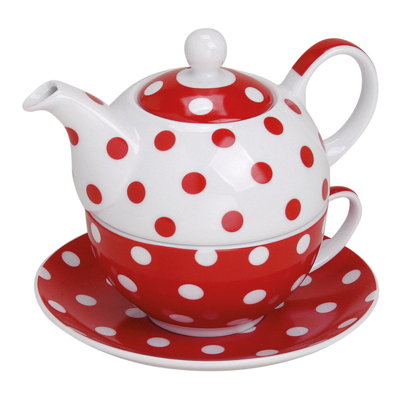 Théière égoïste moderne 400 ml Porcelaine Blanc Rouge Motif pois Tea For One - 1