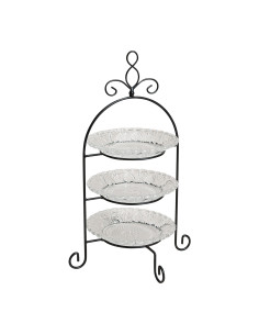 Présentoir 3 étages shabby chic Rond Hauteur 37 cm Verre Transparent Métal Noir Winor - 1