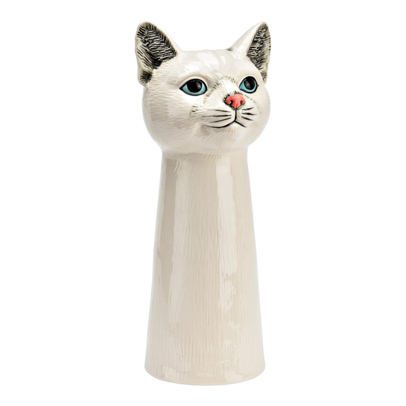 Vase original Tête de chat Hauteur 28 cm Céramique Blanc Caty - 1