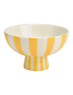 Bol décoratif sur pied Rond 17 cm Céramique Jaune Blanc Rayé Sweetio - 1