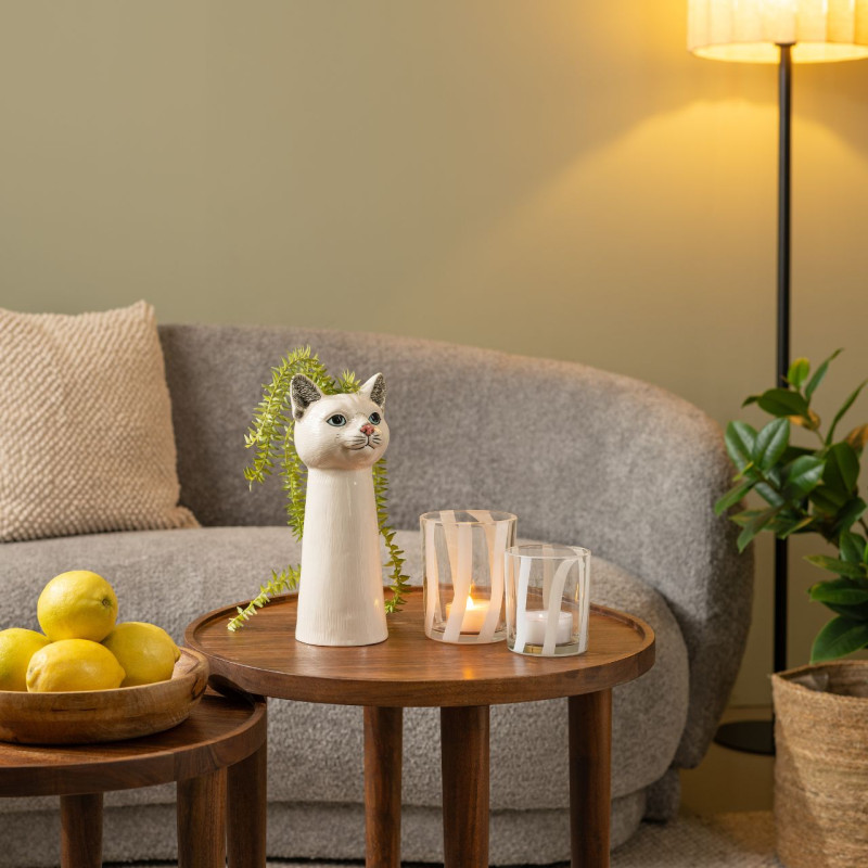 Vase original Tête de chat Hauteur 28 cm Céramique Blanc Caty - 3