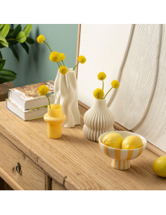 Bol décoratif sur pied Rond 17 cm Céramique Jaune Blanc Rayé Sweetio - 1 2