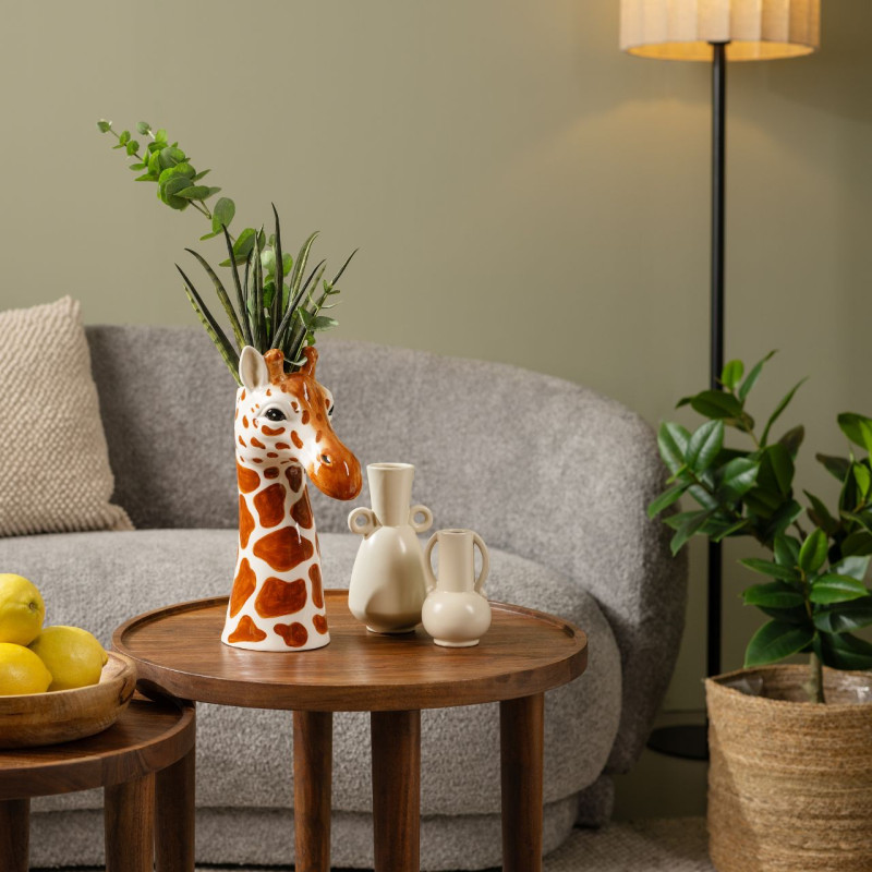 Vase original Tête de girafe Hauteur 30 cm Céramique Marron Beige Savel - 3