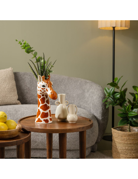Vase original Tête de girafe Hauteur 30 cm Céramique Marron Beige Savel - 3