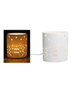 Lampe à poser ajourée Maisons Hauteur 20 cm Porcelaine Blanc Hauser - 1