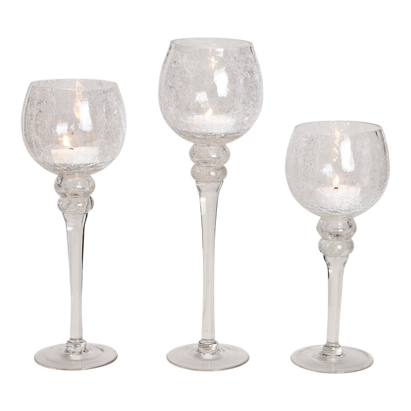 Grand Photophore sur pied Calice Verre Transparent Craquelé Kovan (Lot de 3) - 1