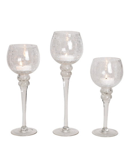 Grand Photophore sur pied Calice Verre Transparent Craquelé Kovan (Lot de 3) - 1