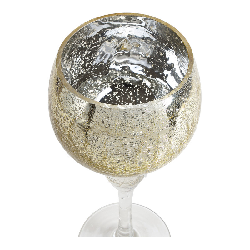 Grand Photophore sur pied Calice Verre Doré Craquelé Transparent Kovan (Lot de 3) - 2