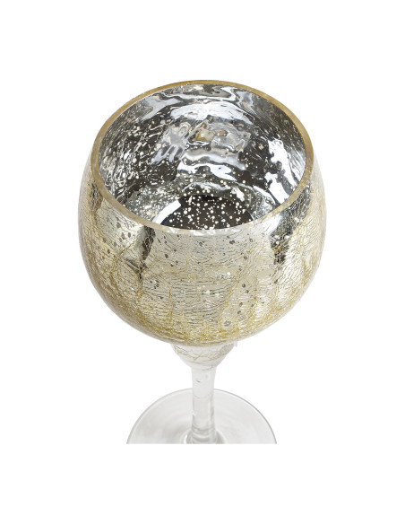 Grand Photophore sur pied Calice Verre Doré Craquelé Transparent Kovan (Lot de 3) - 2