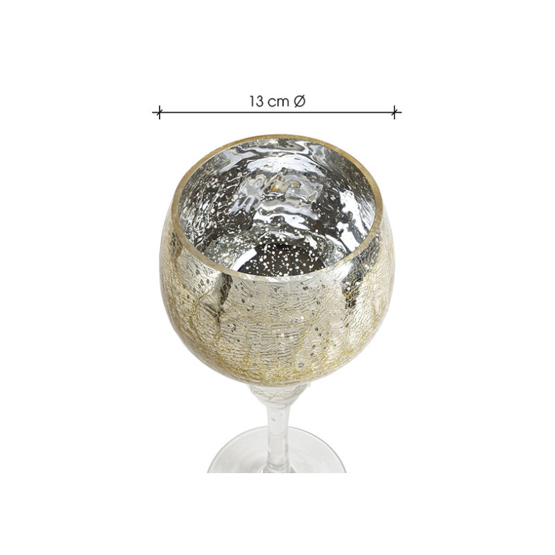 Grand Photophore sur pied Calice Verre Doré Craquelé Transparent Kovan (Lot de 3) - 3