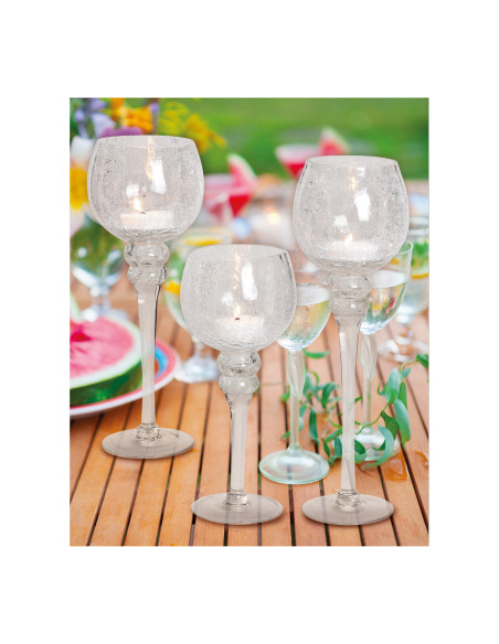 Grand Photophore sur pied Calice Verre Transparent Craquelé Kovan (Lot de 3) - 4