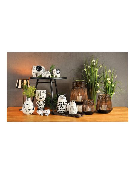 Cache-pot original Éléphant à lunettes 16 cm Céramique Blanc Noir Doré Oravi - 2