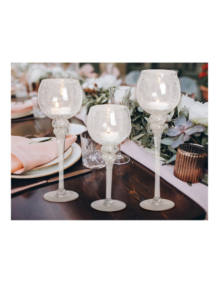 Grand Photophore sur pied Calice Verre Transparent Craquelé Kovan (Lot de 3) - 5