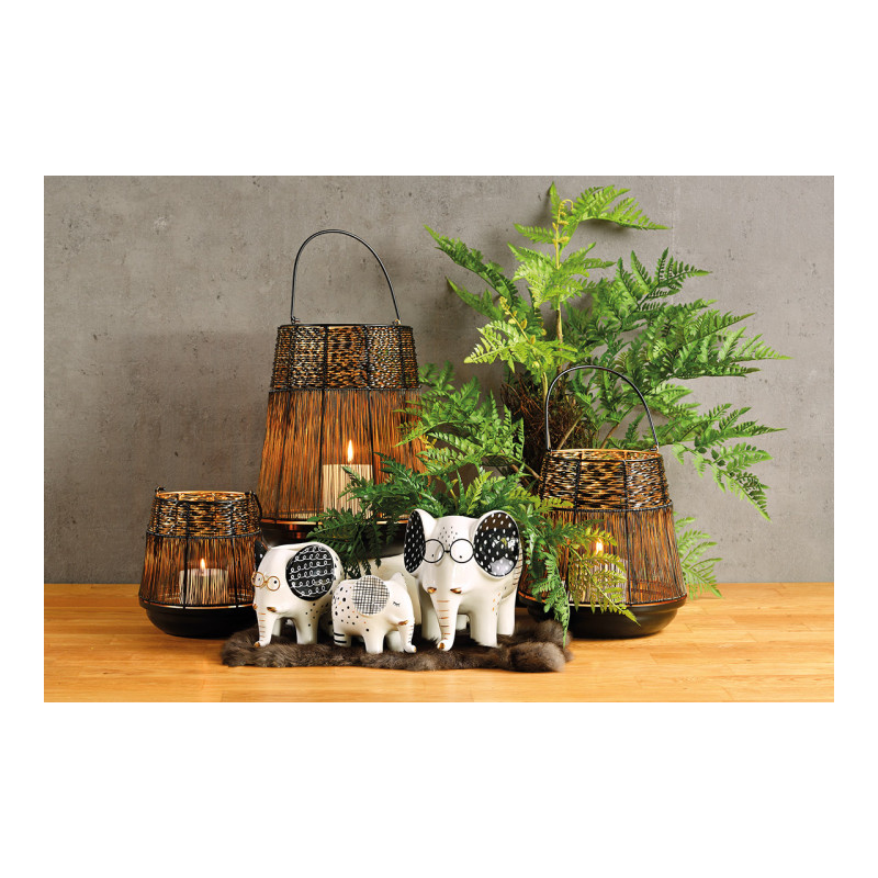 Cache-pot original Éléphant à lunettes 16 cm Céramique Blanc Noir Doré Oravi - 3