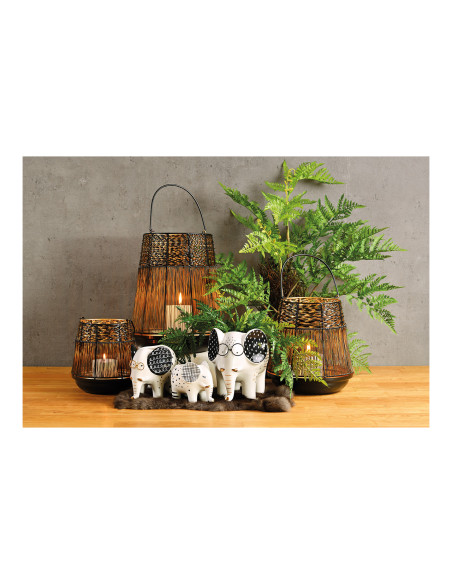 Cache-pot original Éléphant à lunettes 16 cm Céramique Blanc Noir Doré Oravi - 3