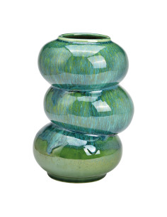 Vase moderne bourrelets Rond Hauteur 25 cm Céramique Vert Bleu Glaze dripping Savik - 1