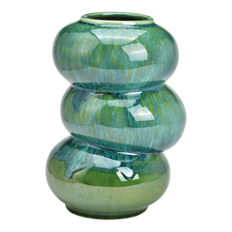 Vase moderne bourrelets Rond Hauteur 25 cm Céramique Vert Bleu Glaze dripping Savik - 1
