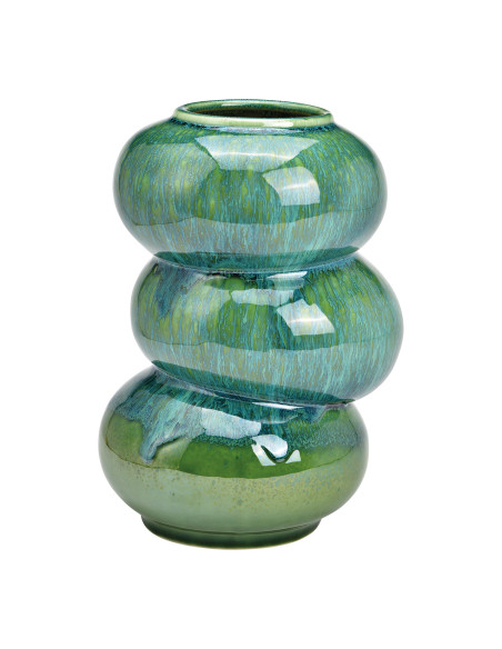 Vase moderne bourrelets Rond Hauteur 25 cm Céramique Vert Bleu Glaze dripping Savik - 1